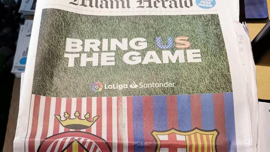 Laliga espanyola publicita el Girona-Barcelona en un diari de Miami