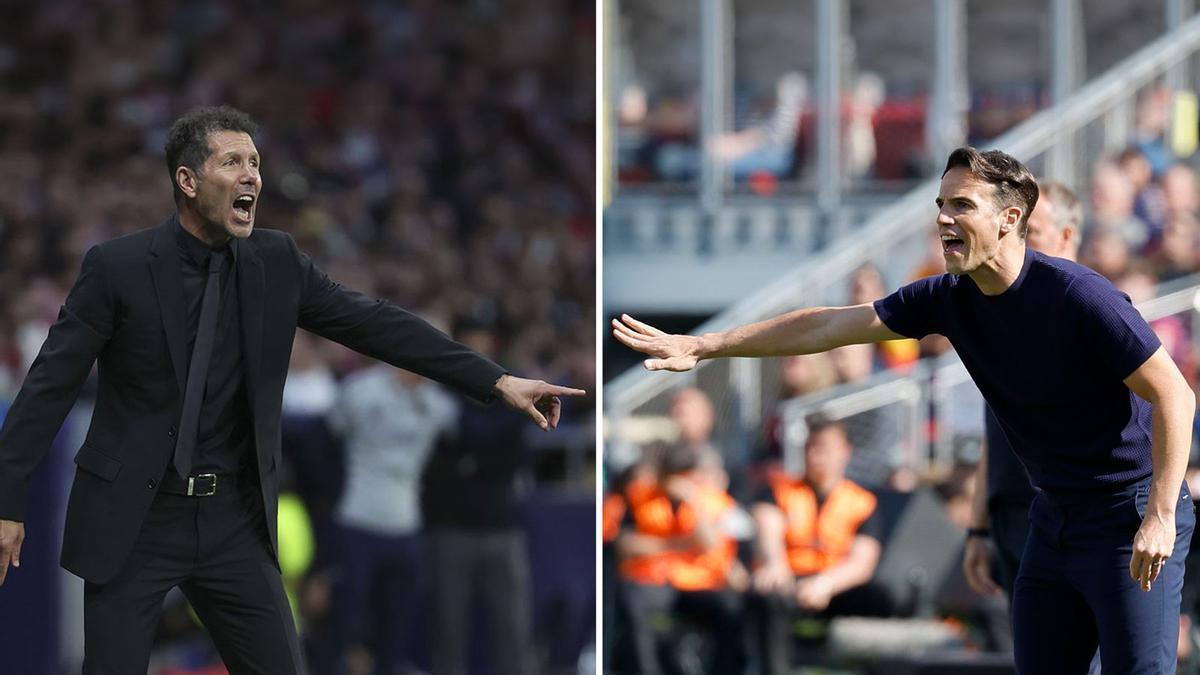 Cholo Simeone e Iñigo Pérez, entrenadores de Atlético de Madrid y Villarreal CF.