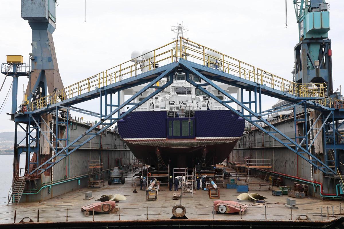 El «Odón de Buen», este viernes en el dique de Metalships &amp; Docks