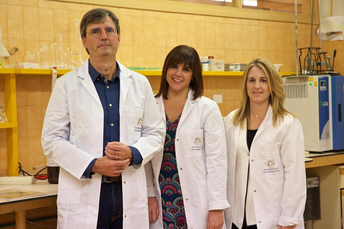 Los investigadores de la UA que participan en el proyecto: José Luis Todolí, Raquel Sánchez y Ana Beltrán.  Foto 2: José Luis Todolí en el laboratorio.