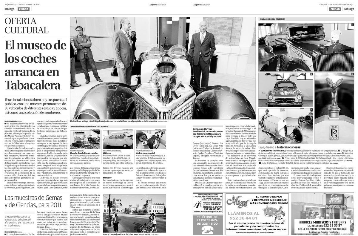 Doble página de la inauguración del Museo del Automóvil y la Moda en Tabacalera. Publicado el 17 de septiembre de 2010