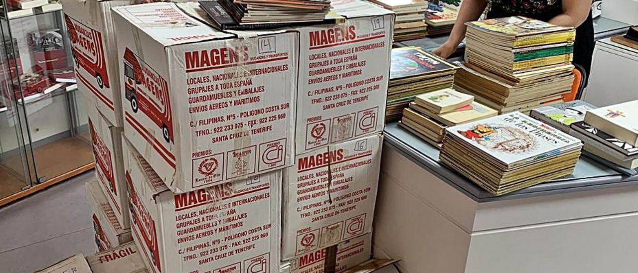 Los trabajos de clasificación de las 40 cajas de cómics.