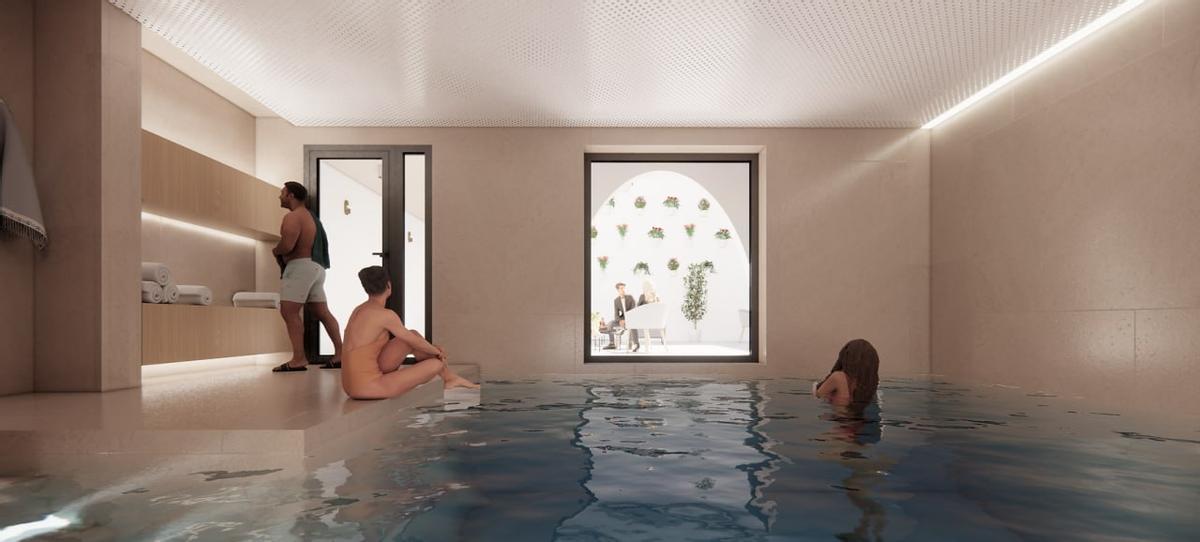 Recreación del spa que pretende instarlarse en el hotel.