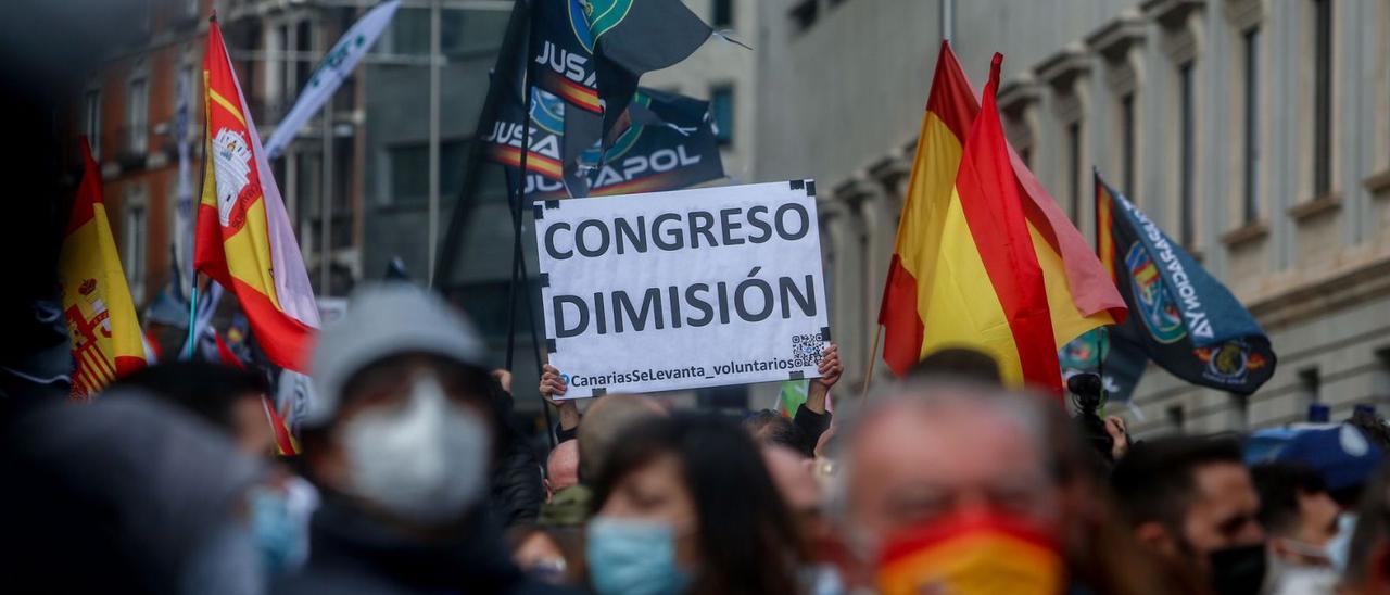 Un momento de la manifestación de los policías contra la reforma de la Ley de Seguridad, en Madrid.