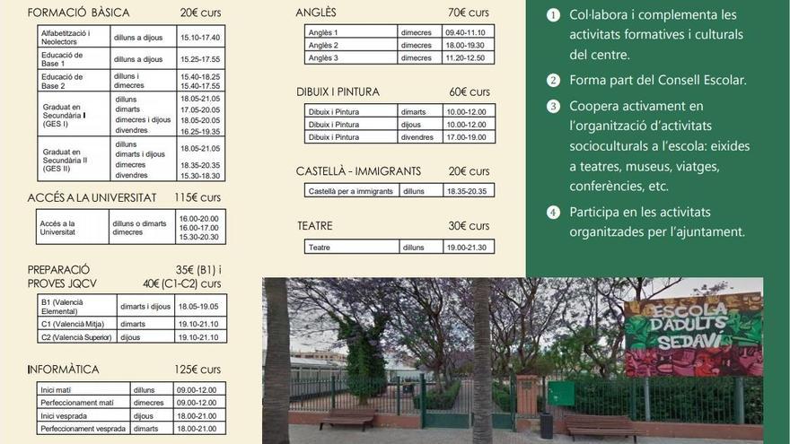 Comienza el plazo de matrícula de la Escuela de Adultos de Sedaví