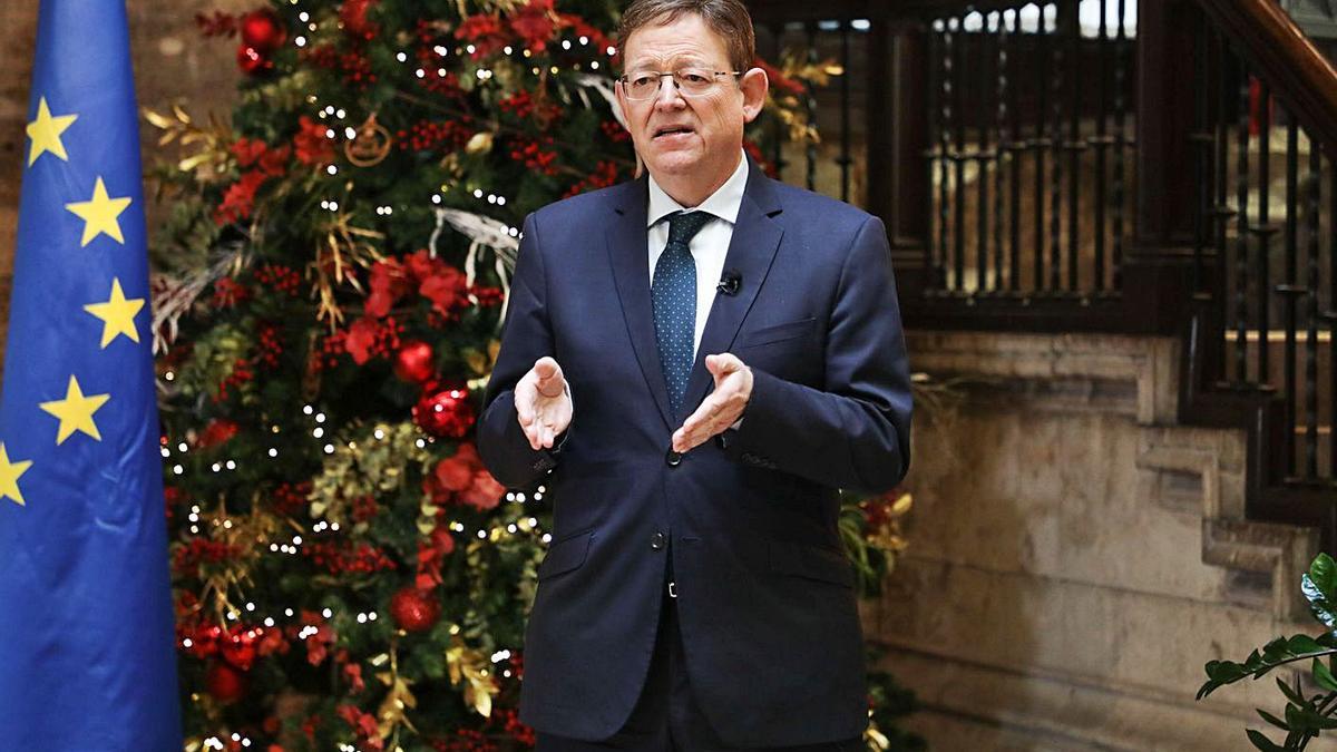 Ximo Puig durante su discurso institucional de ayer domingo. | EFE