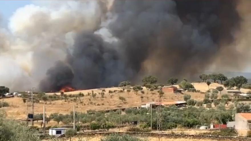 Medios españoles y lusos trabajan en la extinción de un incendio en Cedillo