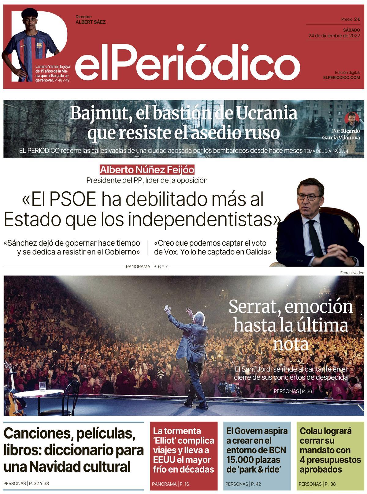 La portada d’EL PERIÓDICO del 24 de desembre del 2022