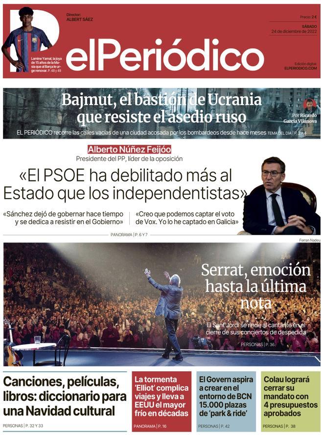 La portada d’EL PERIÓDICO del 24 de desembre del 2022