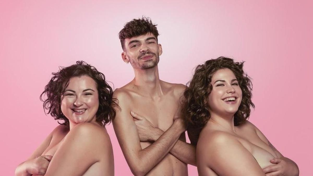 (De izda. a dcha.) Teresa López, Carlos Mesa y Mara Jiménez en el cartel promocional de 'Gordas', que aterrizará en Zaragoza los días 7 y 8 de septiembre.