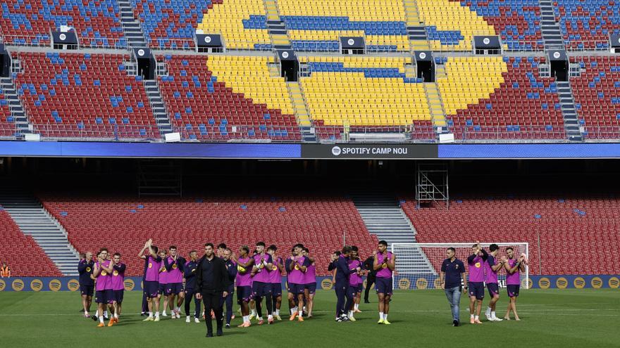 Els jugadors del FC Barcelona durant l’entrenament a l’Spotify Camp Nou el passat dia 7 de novembre.