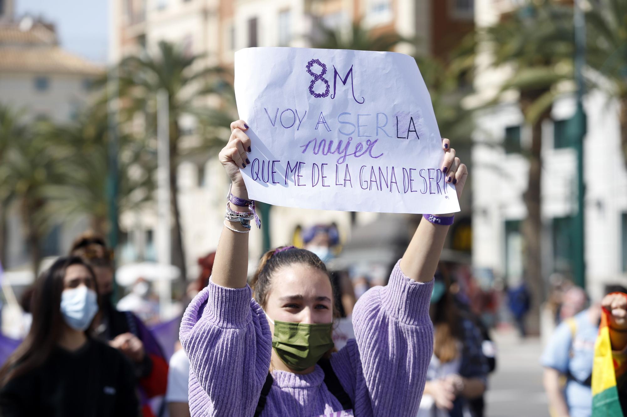 Manifestación por el 8M en las calles del Centro de Málaga