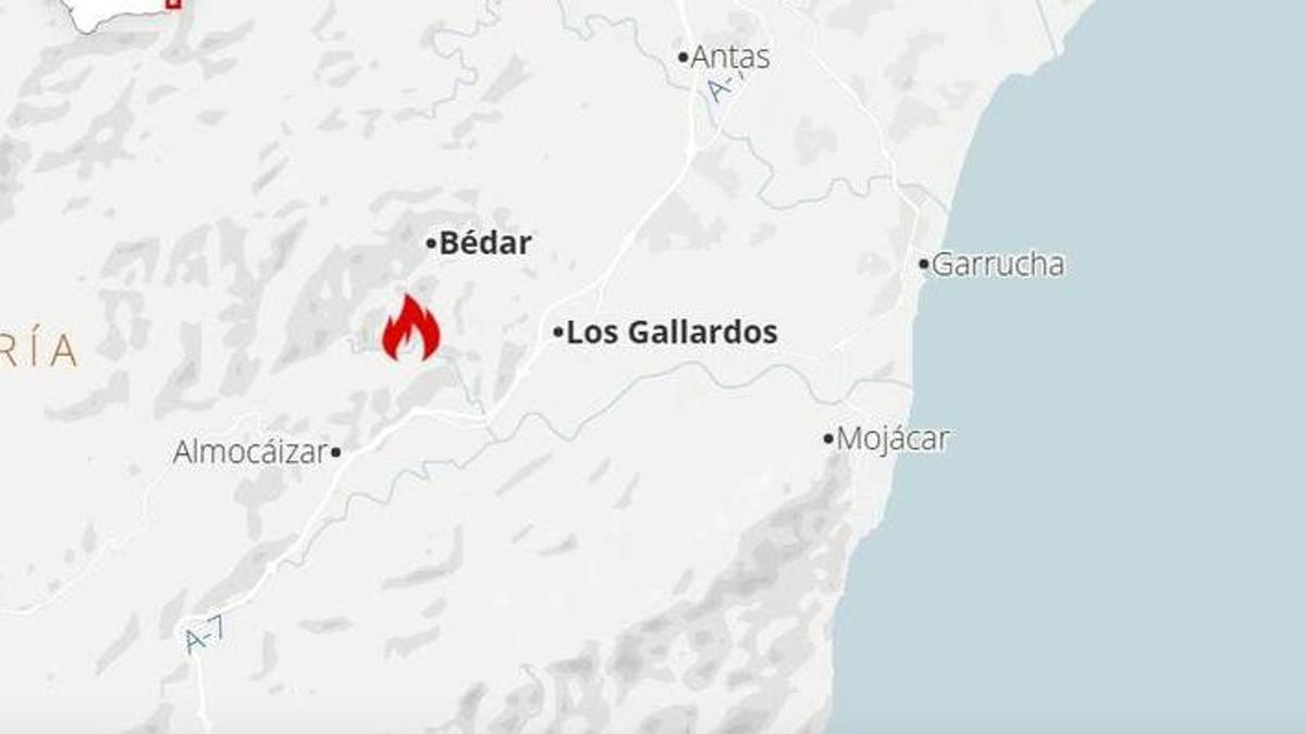 Mapa de Los Gallardos y Bédar donde se ha producido el incendio de Almería