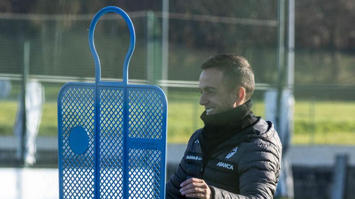 Borja Jiménez , en un entrenamiento de Abegondo.