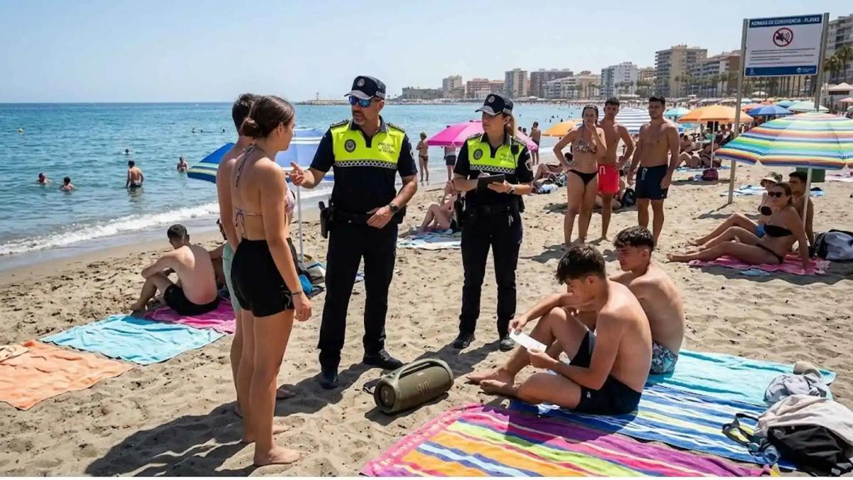 Escuchar música con altavoces en la playa es una práctica que se multa en Málaga.