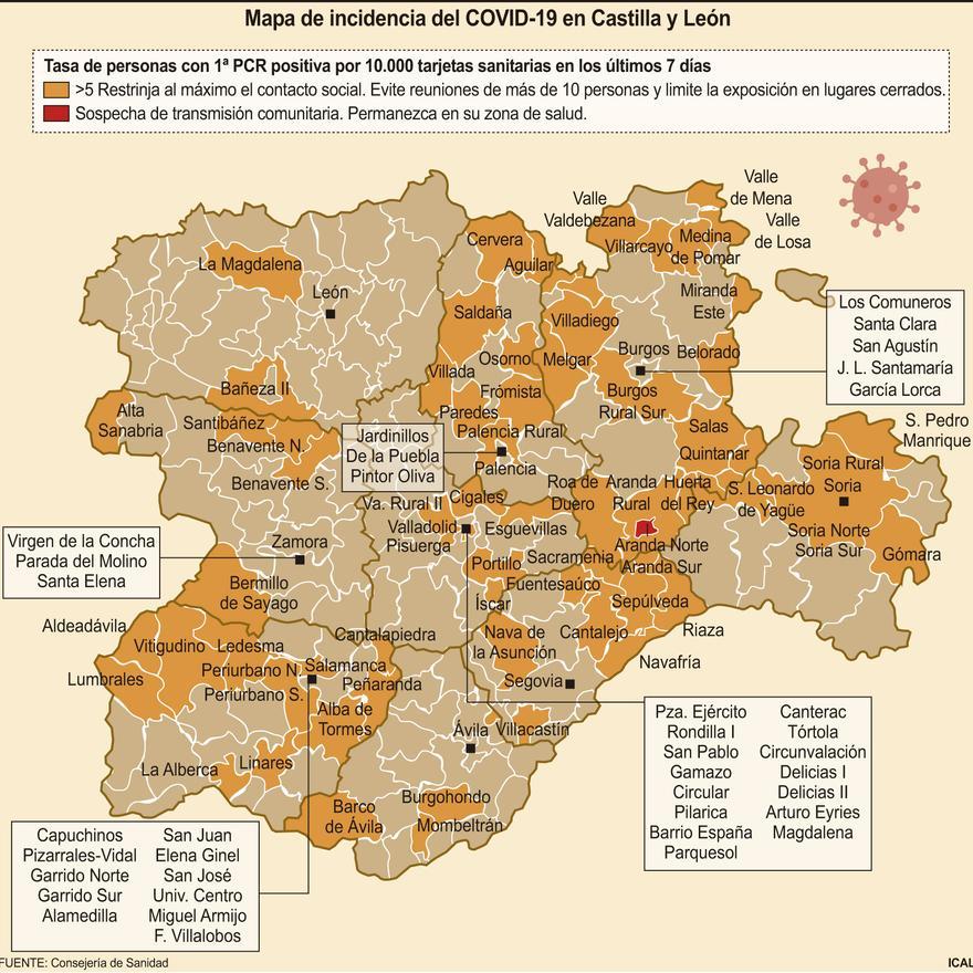 Mapa de riesgo por COVID en Castilla y León (19 de agosto)