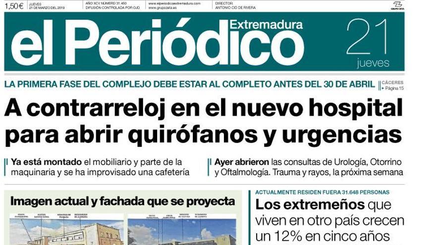 Esta es la portada de EL PERIÓDICO EXTREMADURA correspondiente al día 21 de marzo del 2019