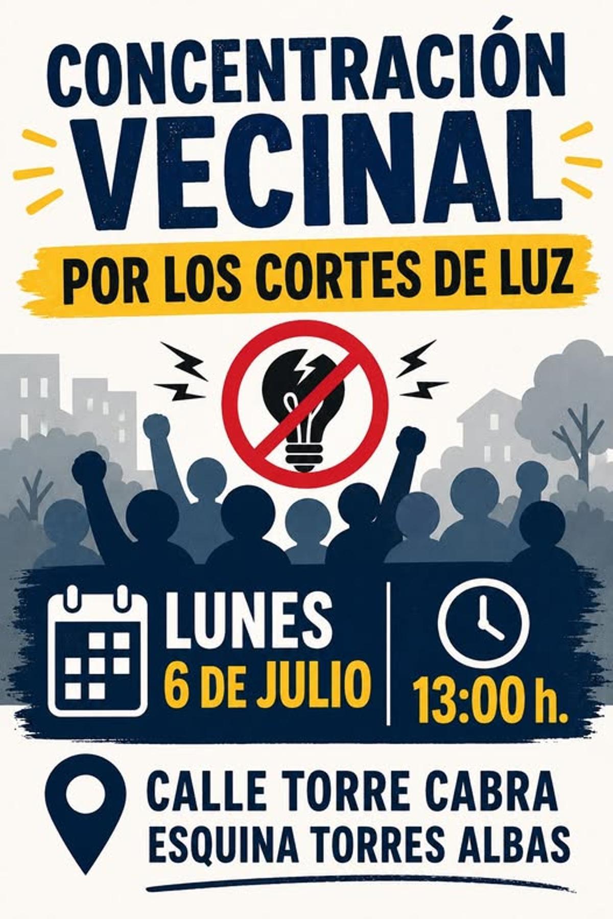 Convocatoria de la concentración para este lunes 6 de julio por los cortes de luz en Torreblanca