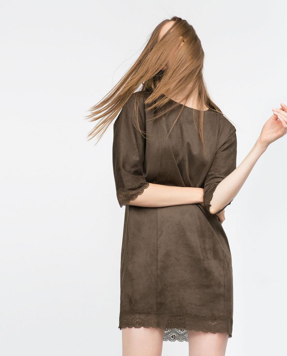 Vestido de ante con bordados, Zara