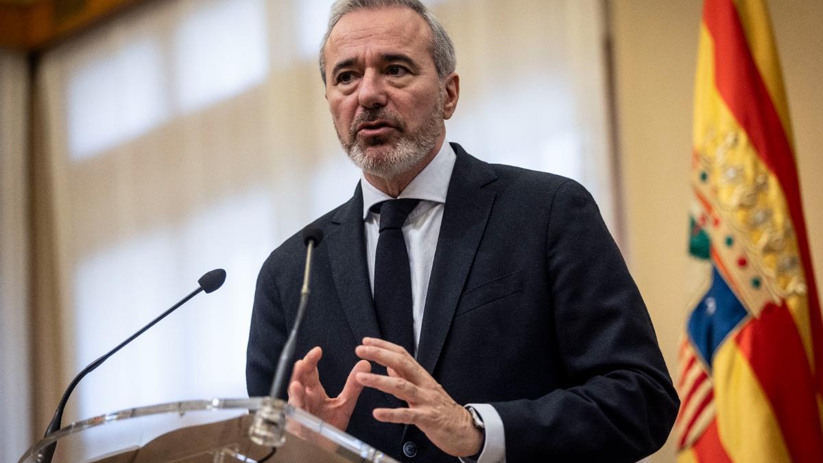 El presidente del Gobierno de Aragón, Jorge Azcón, en una comparecencia de prensa, en imagen de archivo.