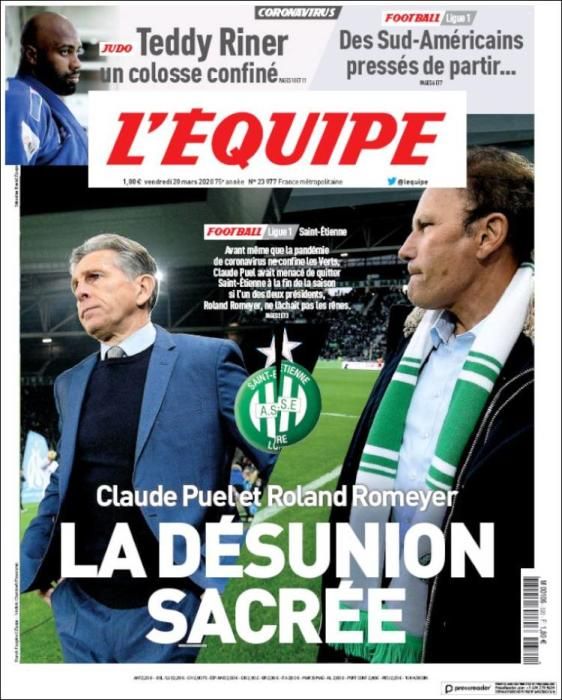 Portada L'ÉQUIPE viernes 20 marzo 2020