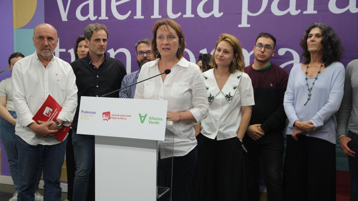 María Marín, en la sede de Podemos de Murcia tras conocer los resultados de las elecciones municipales.