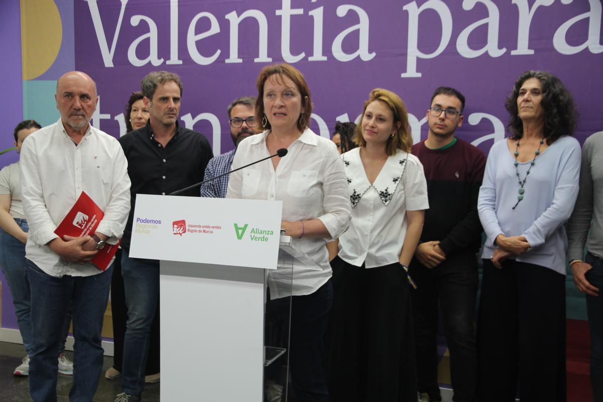 María Marín, en la sede de Podemos de Murcia tras conocer los resultados de las elecciones municipales.