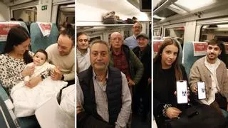 Los asturianos que estrenan el AVE a Madrid: de la familia con un bebé de ocho meses a los diez jubilados que van a León a comer cocido