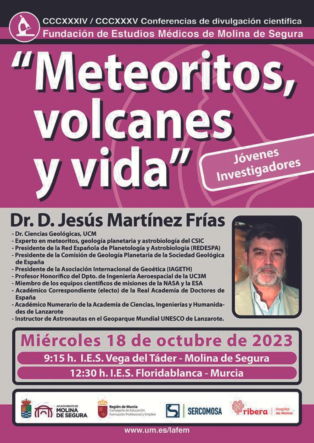Cartel de la conferencia de Jesús Martínez Frías