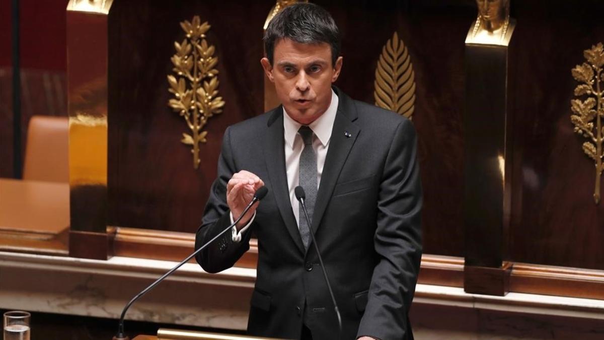 El primer ministro, Manuel Valls, en la Asamblea Nacional durante el debate de la reforma laboral.