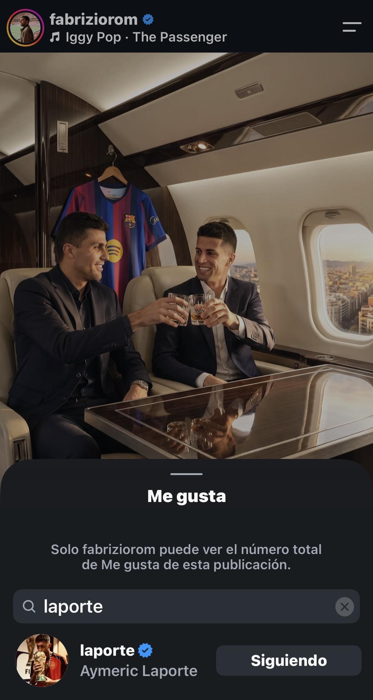 Laporte le da 'like' a la publicación de Fabrizio Romano sobre Cancelo y Rodri