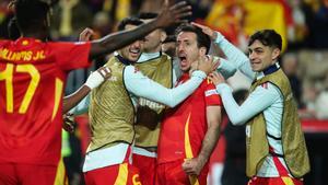 Mikel Oyarzabal of Spain celebrates a goal during the UEFA Nations League Quarterfinal Leg Two match between Spain and Netherlands at Mestalla stadium on March 23, 2025 in Valencia, Spain. AFP7 23/03/2025 ONLY FOR USE IN SPAIN. Irina R. Hipolito / AFP7 / Europa Press;2025;SPAIN;SPORT;ZSPORT;SOCCER;ZSOCCER;Spain v Netherlands - UEFA Nations League Quarterfinal Leg Two;