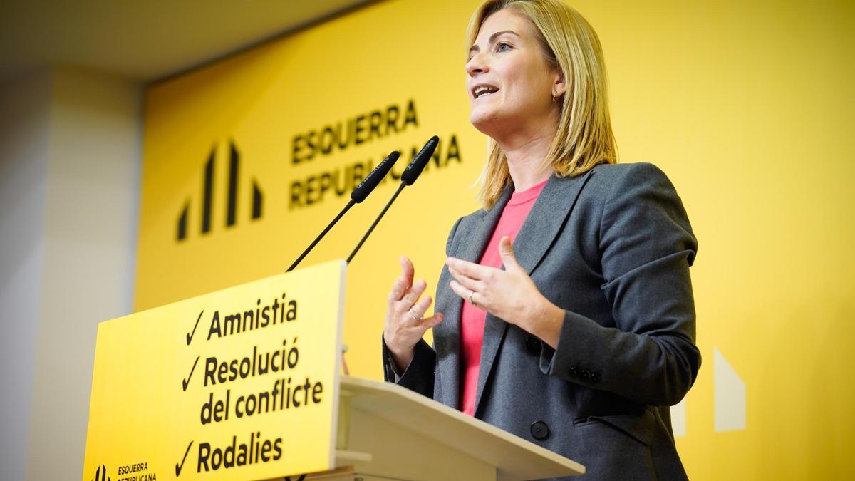 La portavoz de ERC, Raquel Sans, este lunes en rueda de prensa.