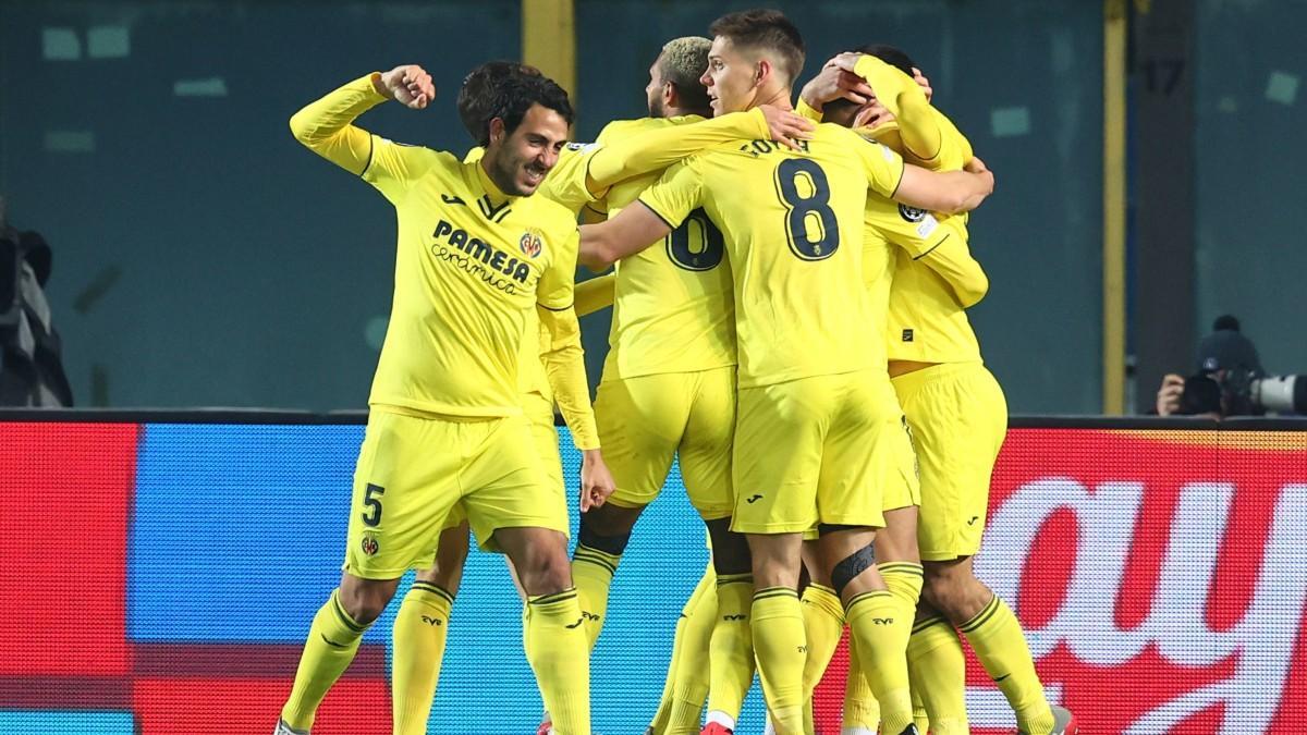 El Villarreal celebra uno de los goles en la victoria ante el Atalanta