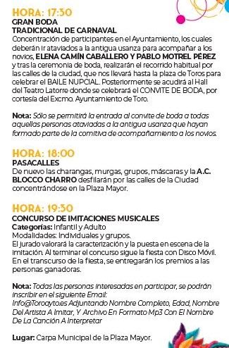 Programa de Carnaval de Toro 2023.