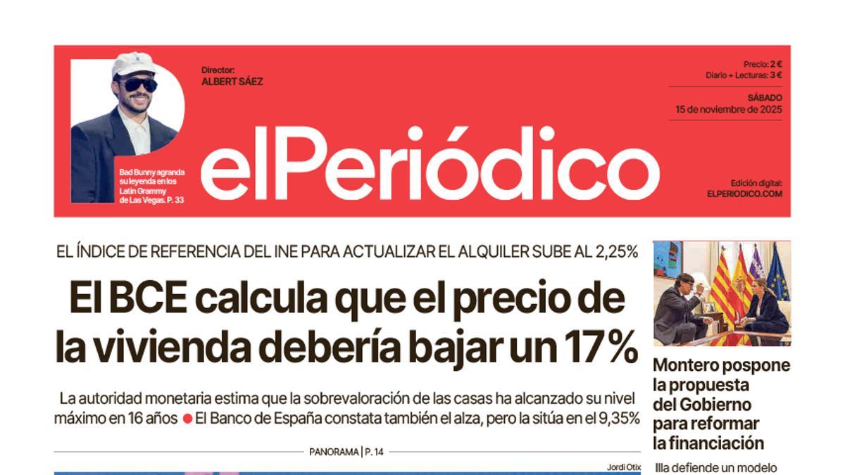 La portada de EL PERIÓDICO del 15 de noviembre de 2025