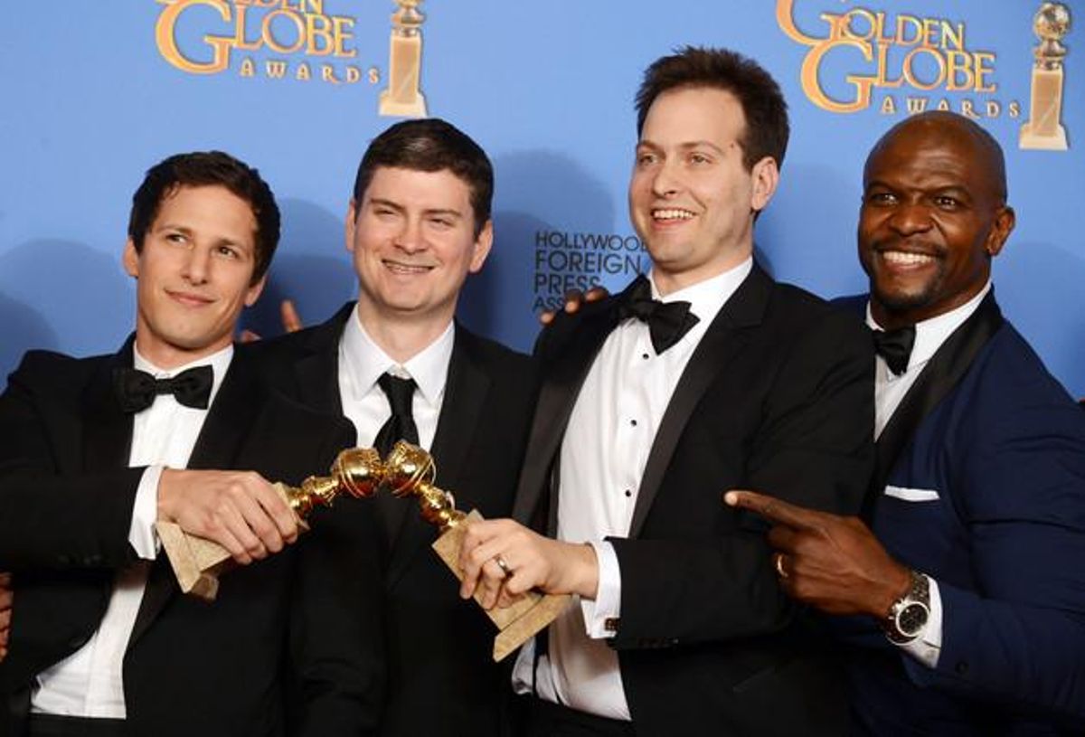 Andy Samberg, Michael Schur, Dan Goor i Terry Crews, feliços pel premi a la millor sèrie de comèdia per a ’Brooklyn Nine-Nine’.