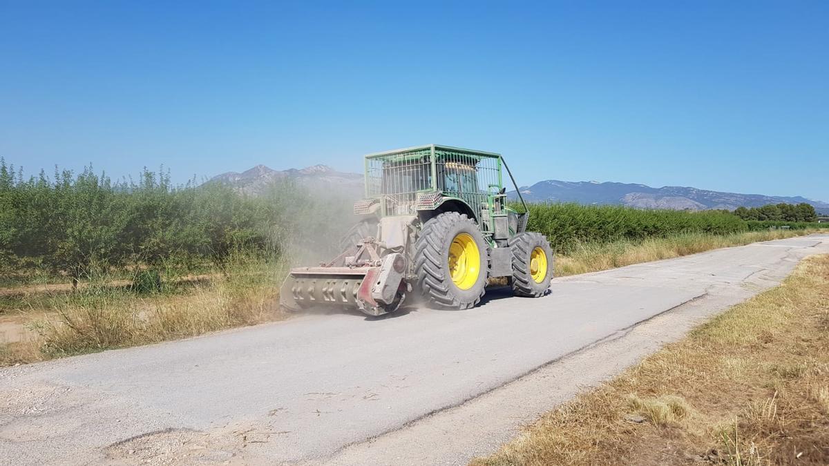 Uno de los caminos donde se está desbrozando toda la vegetación seca de las cunetas para mejorar la visibilidad y reducir el riesgo de incendios.