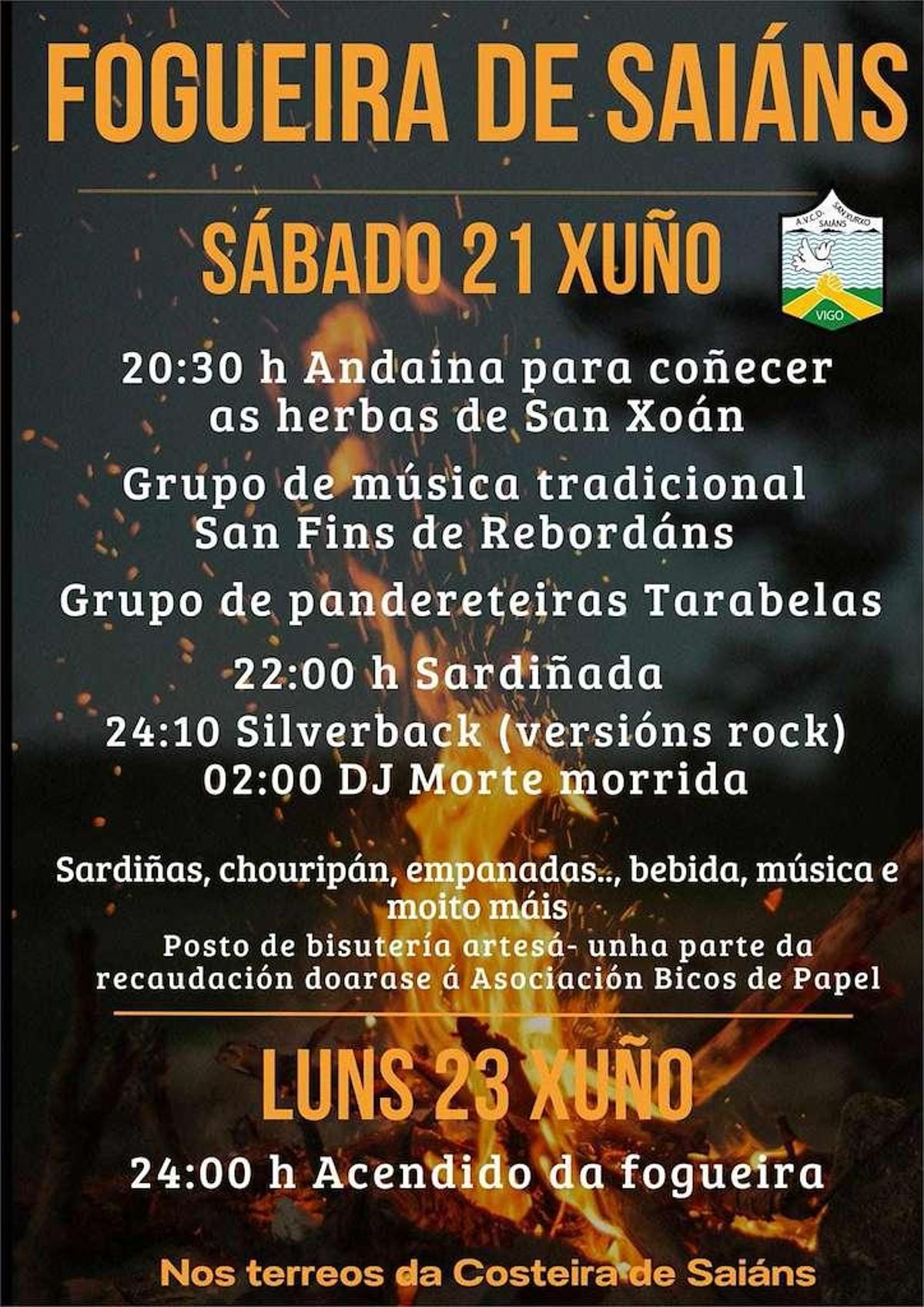 Cartel de la fiesta de San Xoán 2025 de la AVCD San Xurxo de Saiáns.
