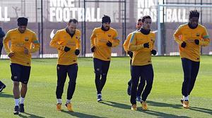 Primer entrenament dels blaugranes després del partit contra el Sevilla.