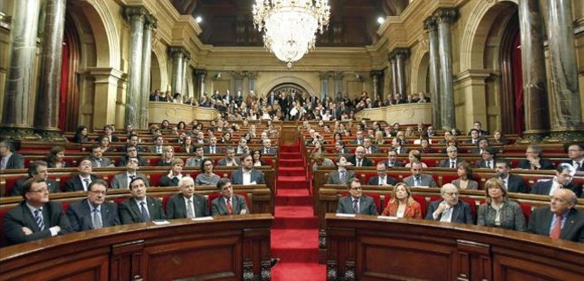 L’hemicicle del Parlament, aquest dilluns, durant la constitució de la Cambra.