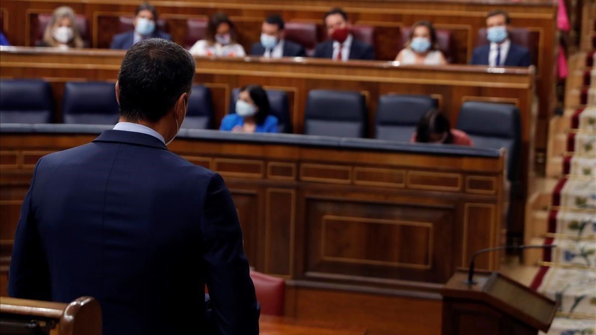 El presidente del Gobierno, Pedro Sánchez durante la sesión de control al Gobierno en el Congreso.