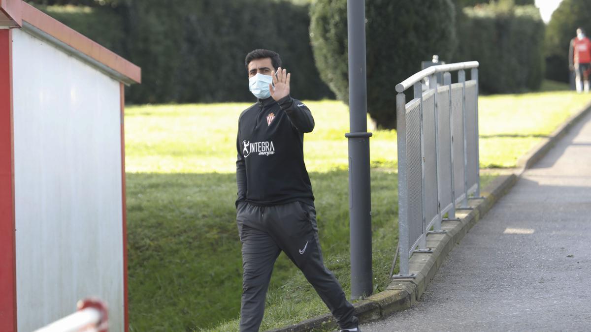 David Gallego, en un entrenamiento del Sporting.