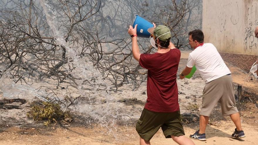Los vecinos de Puerto Real se unen contra las llamas en una gran cadena humana