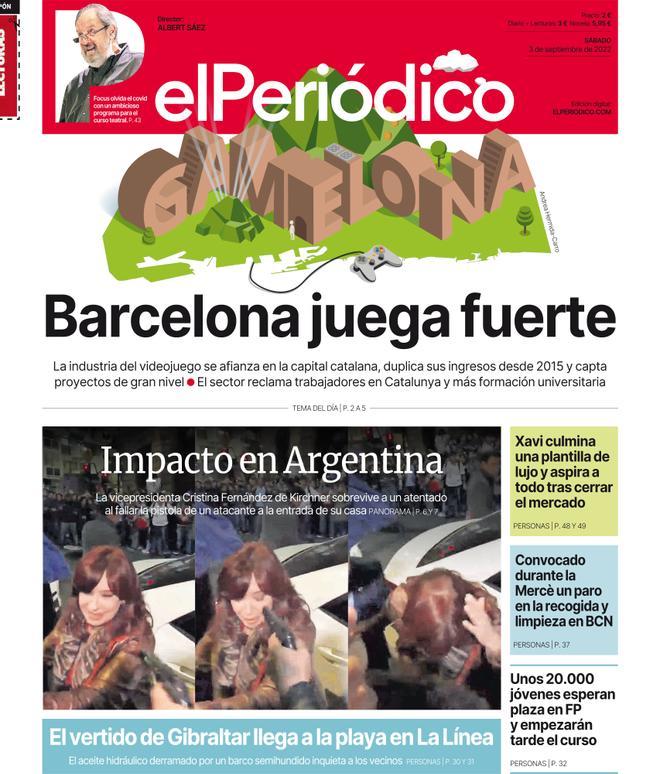 La portada d’EL PERIÓDICO del 3 de setembre del 2022