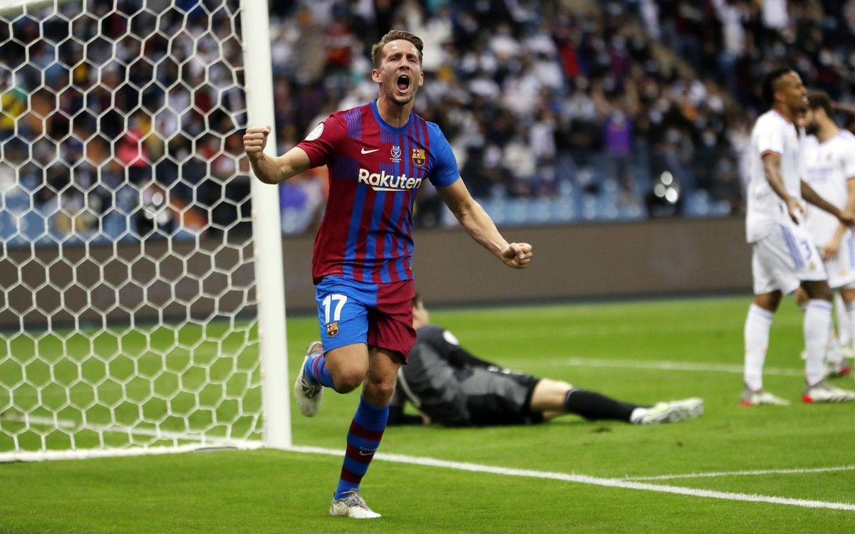 Luuk de Jong festeja su gol, que era el 1-1 contra el Madrid en la semifinal de la Supercopa de España.