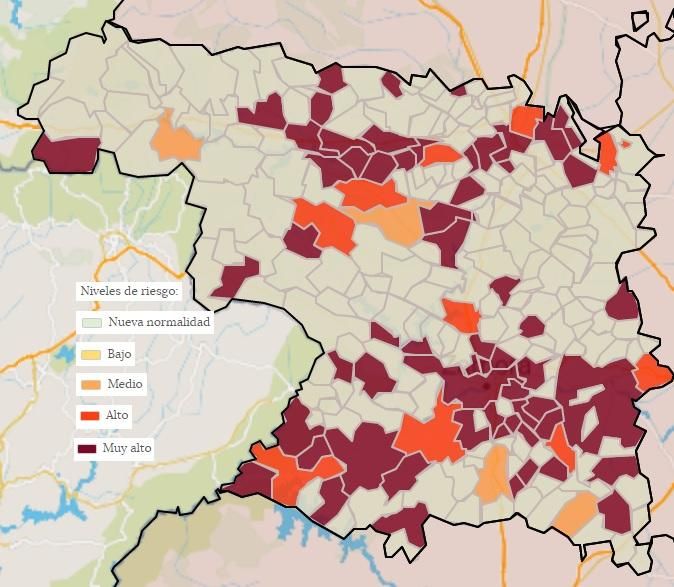 Mapa de contagios COVID de Zamora por municipios