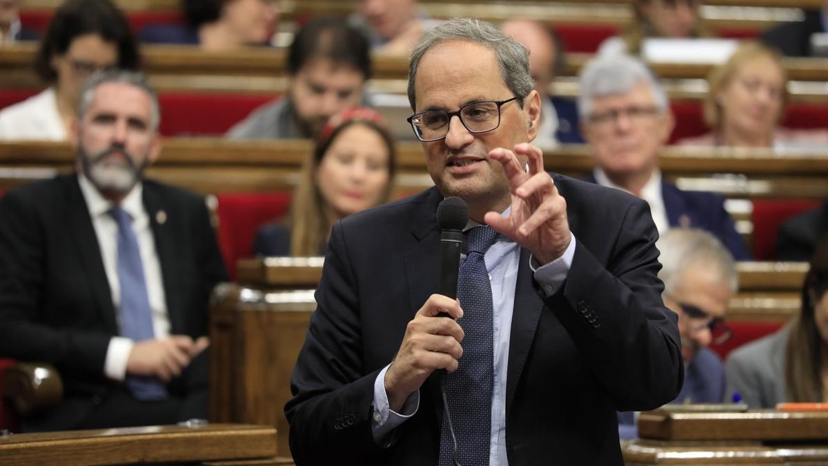 Quim Torra, en un momento de su intervención en la sesión de control del Parlament.