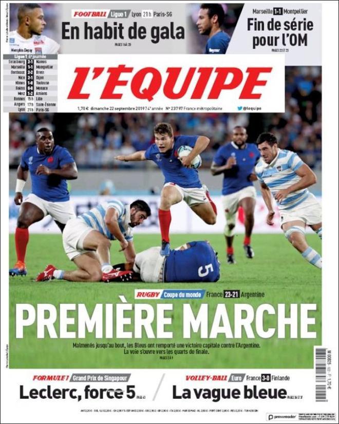 Portada de LEquipe del 22 de septiembre de 2019