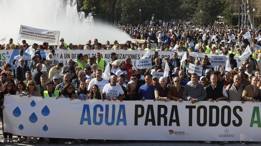 Miles de agricultores  de Huelva se concentraron en Sevilla para reclamar «con urgencia» las infraestructuras hidráulicas necesarias para garantizar la supervivencia de su actividad.